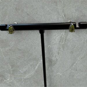 Platinum over 925 Silver Teardrop Peridot Stud Earrings